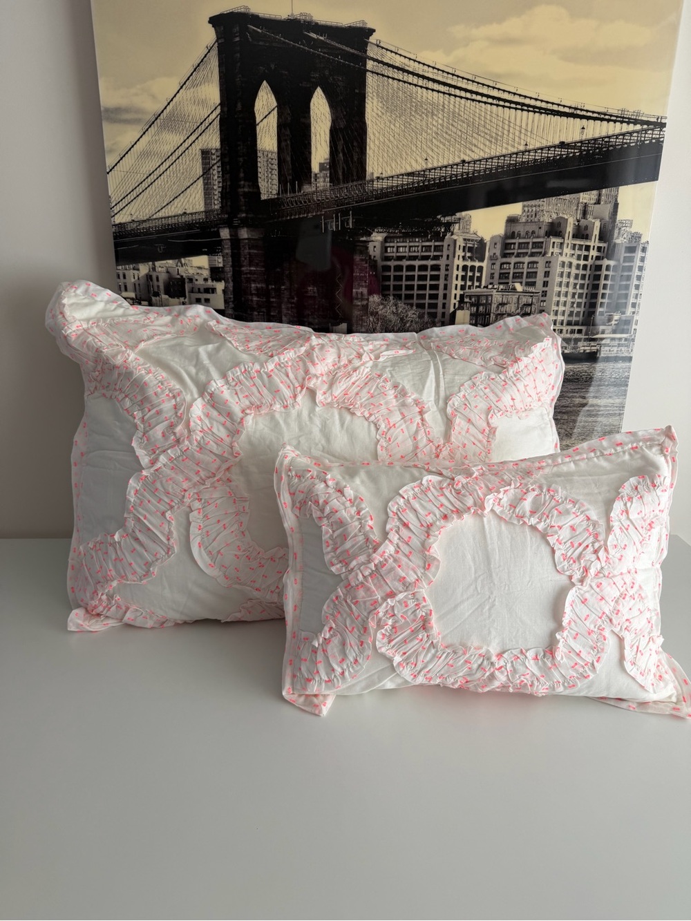 Anthropologie   white and pink cotton pillow covers
